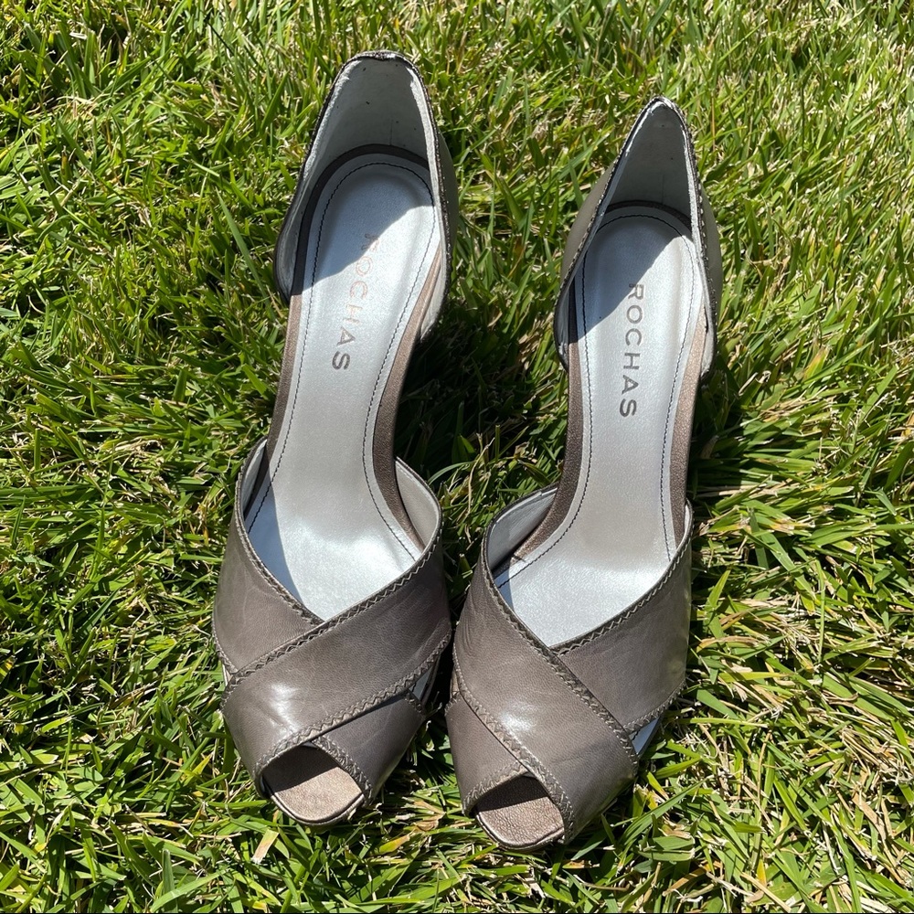 Grey Open Toe Heels